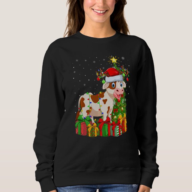 Cattle  Xmas Holiday Santa Cattle Christmas Tree T Shirt (Framsida)