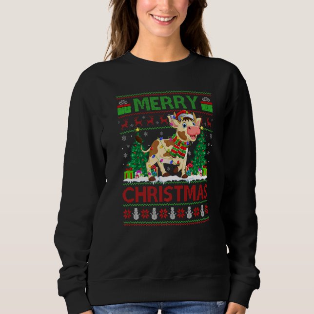 Cattle  Xmas Tree Lights Ugly Santa Cattle Christm T Shirt (Framsida)