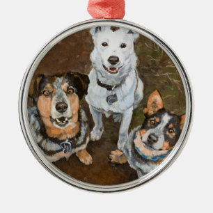 Cattledogs nötkreaturhundar och Heelers konst Julgransprydnad Metall