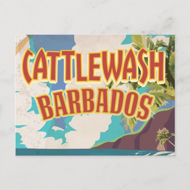 Cattlewash Beach Barbados resemålning. Vykort (Framsida)