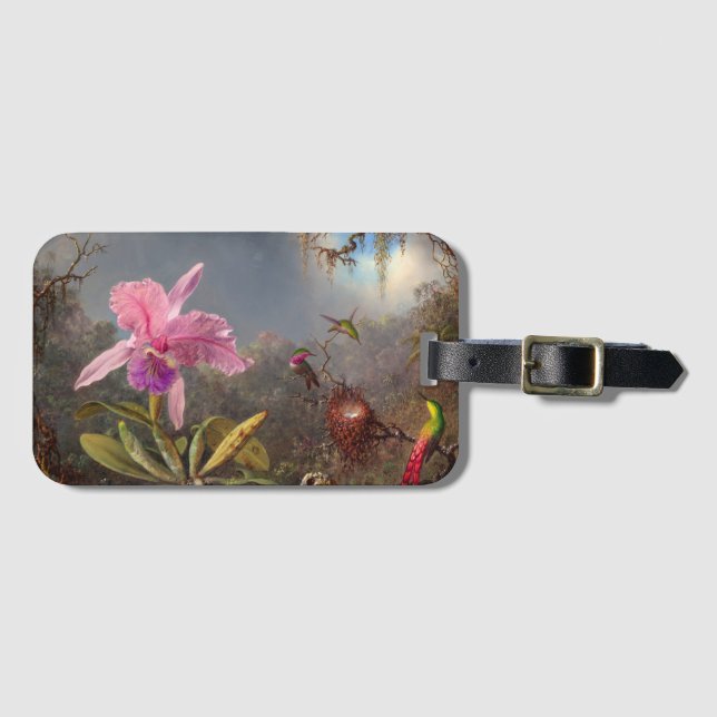 Cattleya Orchid och tre Hummingbird by Heade Bagagebricka (Framsida horisontal)