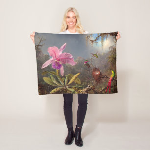 Cattleya Orchid och tre Hummingbird by Heade Fleecefilt