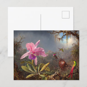 Cattleya Orchid och tre Hummingbird by Heade Inbjudan Vykort