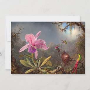 Cattleya Orchid och tre Hummingbird by Heade Inbjudningar