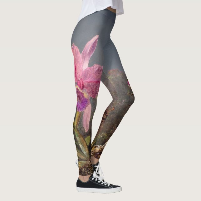 Cattleya Orchid och tre Hummingbird by Heade Leggings (Höger)