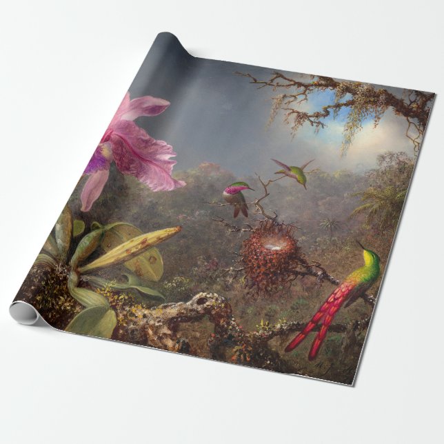 Cattleya Orchid och tre Hummingbird by Heade Presentpapper (Utrullad)