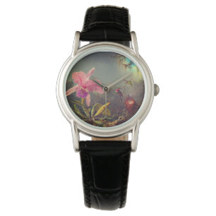Cattleya Orchid och tre Hummingbird Heade Armbandsur