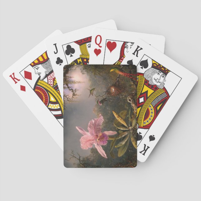 Cattleya Orchid och tre Hummingbird (Heade) Casinokort (Baksidan)