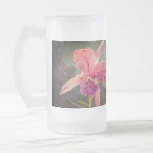 Cattleya Orchid och tre Hummingbird Heade Frostat Ölglas