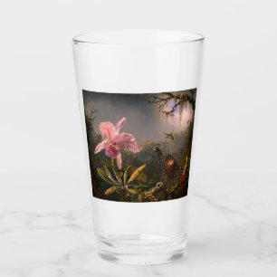 Cattleya Orchid och tre Hummingbird (Heade) Glaskopp