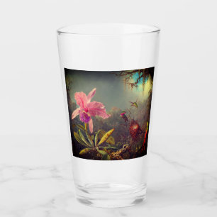 Cattleya Orchid och tre Hummingbird Heade Glaskopp