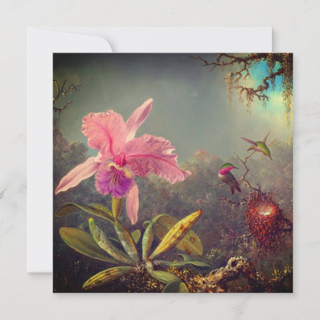 Cattleya Orchid och tre Hummingbird Heade Inbjudningar (Framsida)