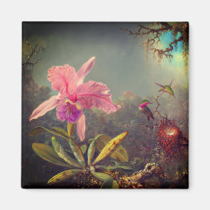 Cattleya Orchid och tre Hummingbird Heade Magnet