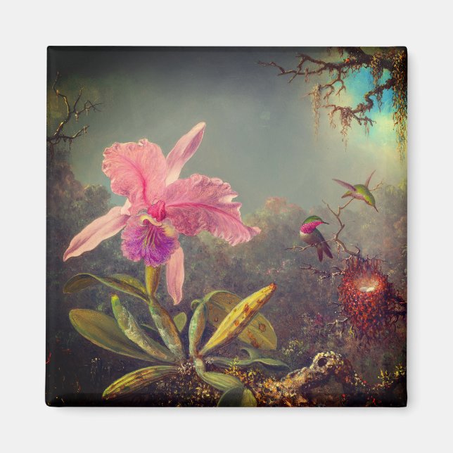 Cattleya Orchid och tre Hummingbird Heade Magnet (Framsidan)