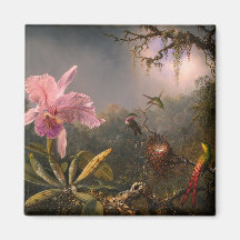 Cattleya Orchid och tre Hummingbird (Heade)