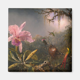 Cattleya Orchid och tre Hummingbird (Heade) Magnet