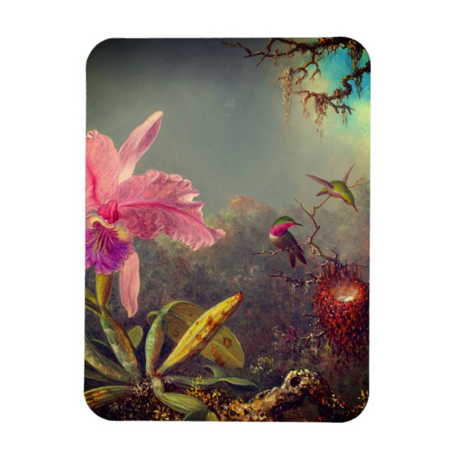 Cattleya Orchid och tre Hummingbird Heade Magnet (Vertikal)