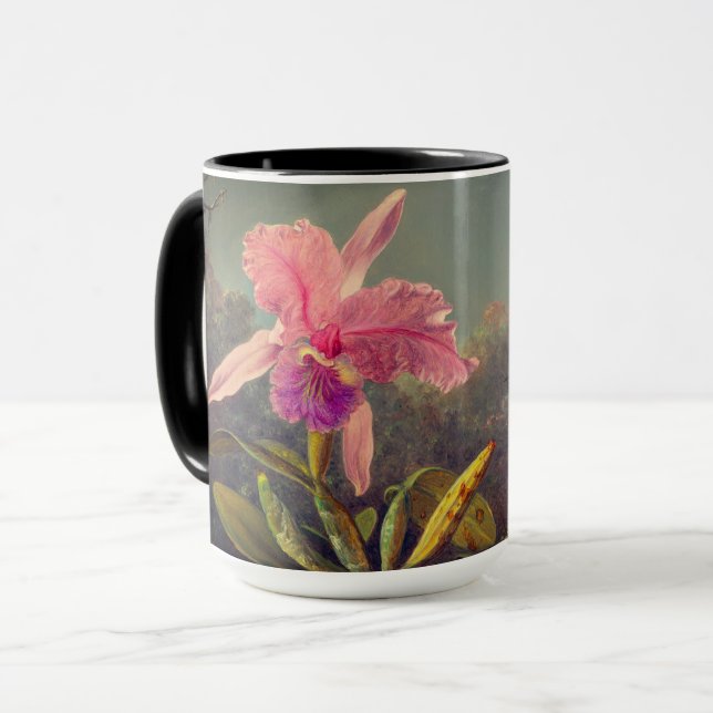 Cattleya Orchid och tre Hummingbird Heade Mugg (Framsida vänster)