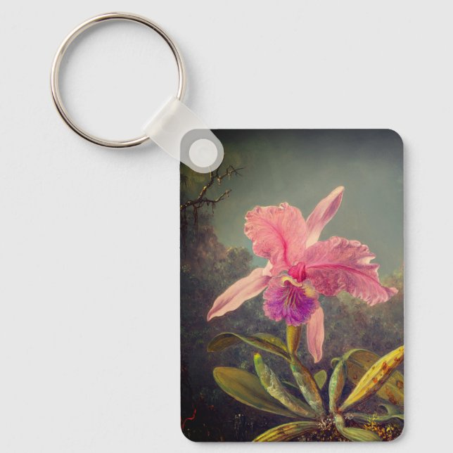 Cattleya Orchid och tre Hummingbird Heade Nyckelring (Framsida)