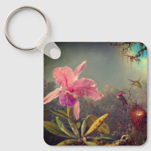 Cattleya Orchid och tre Hummingbird Heade Nyckelring