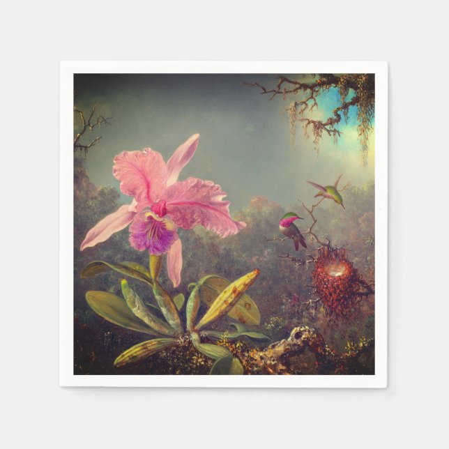 Cattleya Orchid och tre Hummingbird Heade Pappersservett (Framsidan)