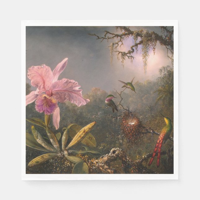 Cattleya Orchid och tre Hummingbird (Heade) Pappersservett (Framsidan)