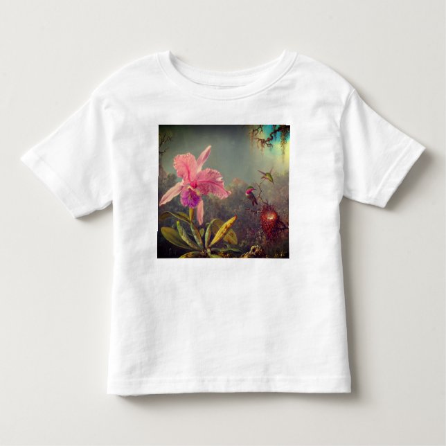 Cattleya Orchid och tre Hummingbird Heade T Shirt (Framsida)