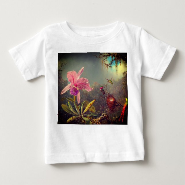 Cattleya Orchid och tre Hummingbird Heade T Shirt (Framsida)
