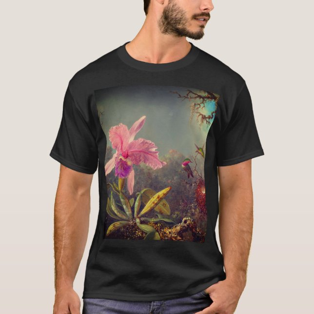 Cattleya Orchid och tre Hummingbird Heade T Shirt (Framsida)