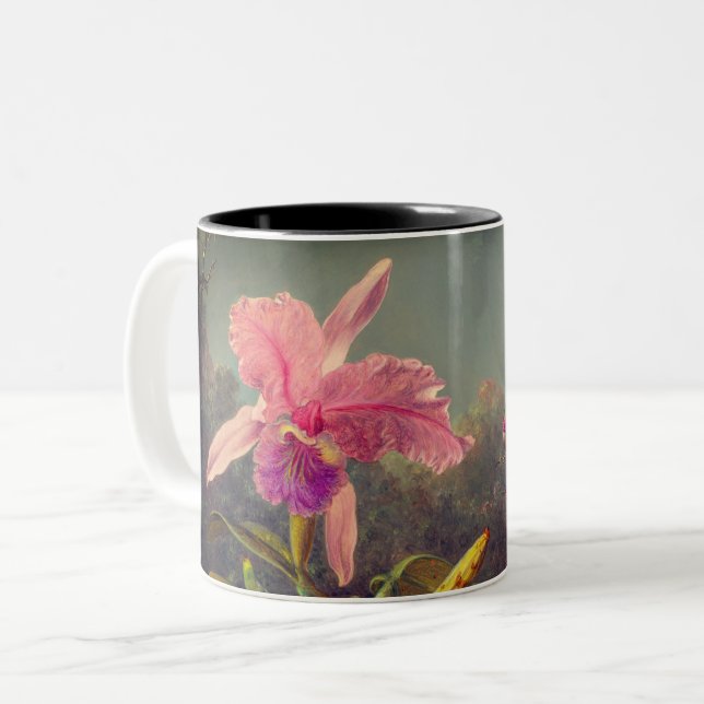 Cattleya Orchid och tre Hummingbird Heade Två-Tonad Mugg (Framsida vänster)