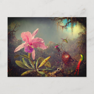Cattleya Orchid och tre Hummingbird Heade Vykort