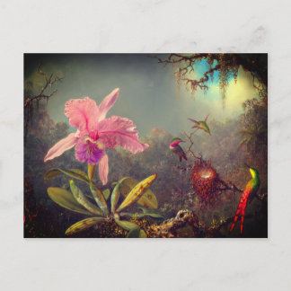 Cattleya Orchid och tre Hummingbird Heade Vykort