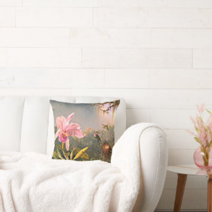 Cattleya Orchid och tre Hummingbird Kudde
