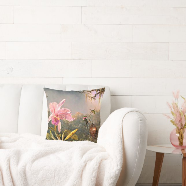 Cattleya Orchid och tre Hummingbird Kudde (Soffa)