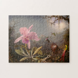 Cattleya Orchid och tre Hummingbird Pussel