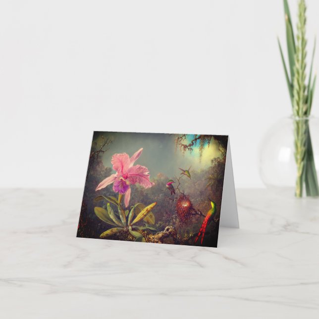 Cattleya Orchid och tre kolibrier Heade Inbjudan (Framsida)