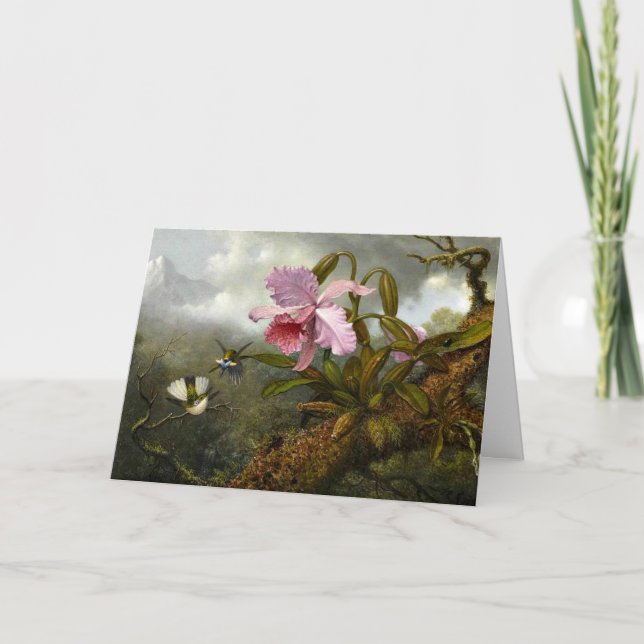 Cattleya Orchid, Two Hummingbird and a Beetle Kort (Framsida)