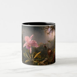 Cattleyaorkidé och tre kolibrier (Heade) Två-Tonad Mugg