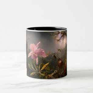 Cattleyaorkidé och tre kolibrier (Heade) Två-Tonad Mugg
