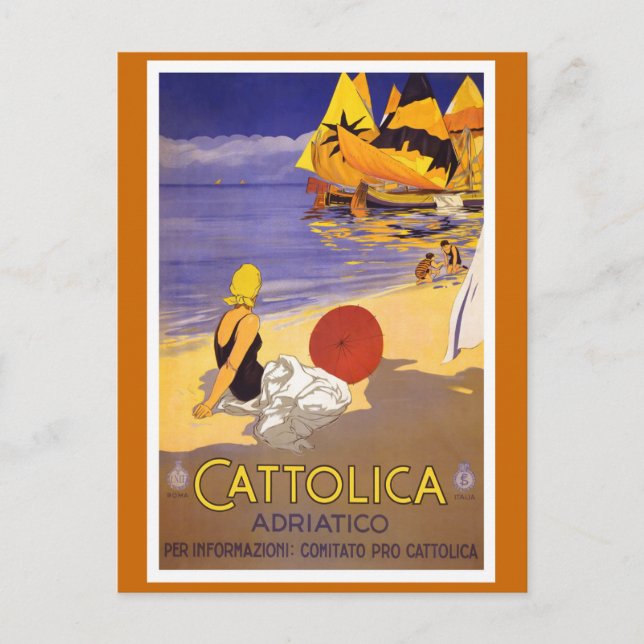 "Cattolica" Vintage Italienska reseposter Vykort (Framsida)