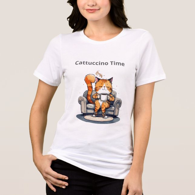Cattuccino Time Funny Cat Tee (Framsida)
