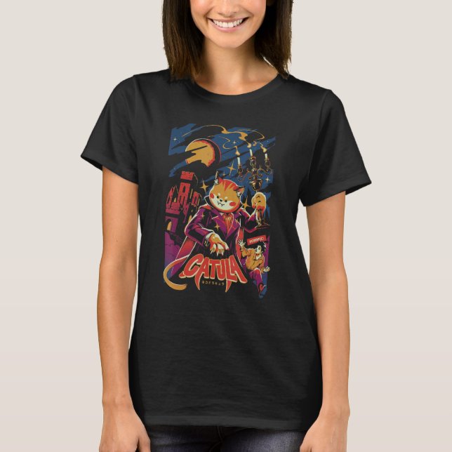 Catula Den Vampire Dracula Monster Kattunge  Meow  T Shirt (Framsida)