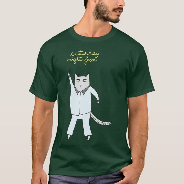 Caturday Nght Fever Cat Disco T Shirt (Framsida)