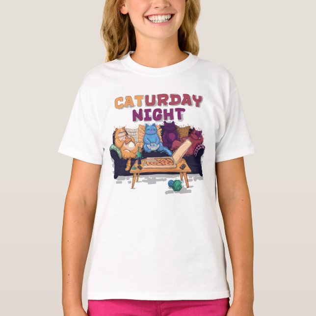 Caturday Nght T Shirt (Framsida)