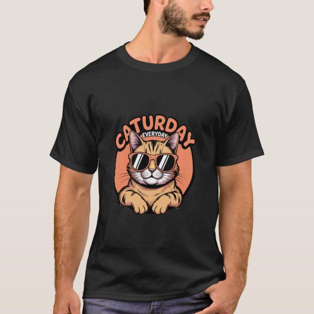 Caturday Varje Dag Katt Solglasögon Design T Shirt (Framsida)