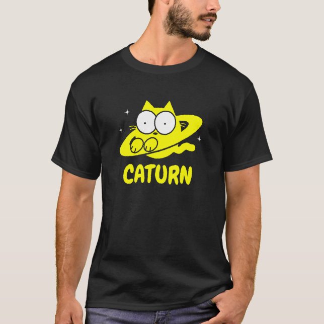 Caturn Cat  Space Saturn Doodle T Shirt (Framsida)