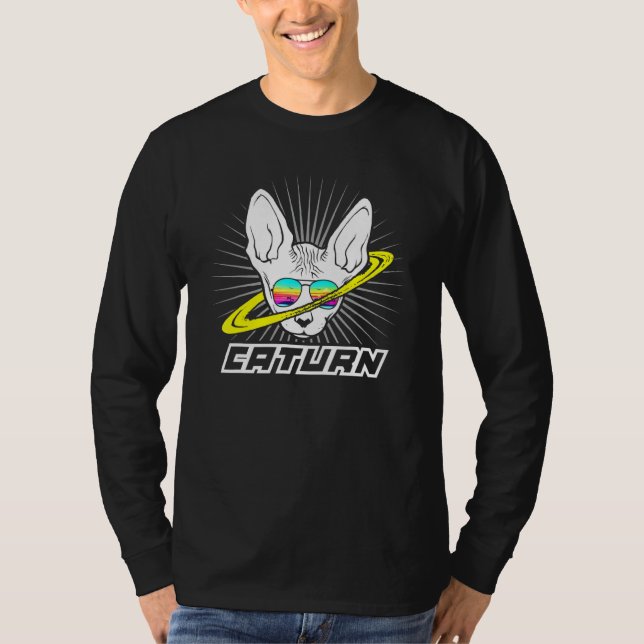 Caturn Retro Saturn Cat Planoden T Shirt (Framsida)
