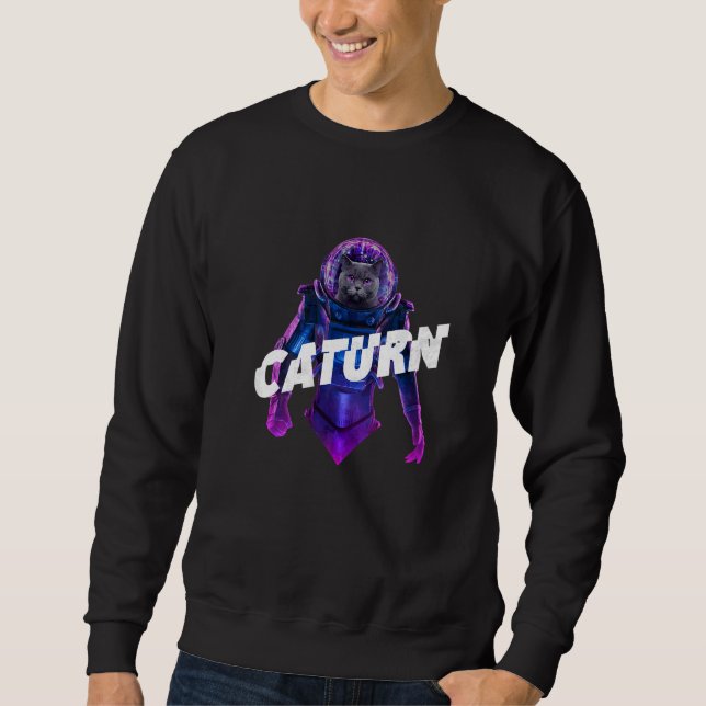 Caturn Rymd Katt Astronaut Lång Ärmad Tröja (Framsida)