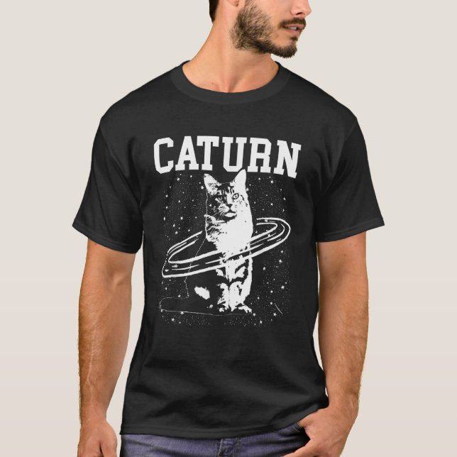 Caturn Saturn Rymd Katt  T Shirt (Framsida)