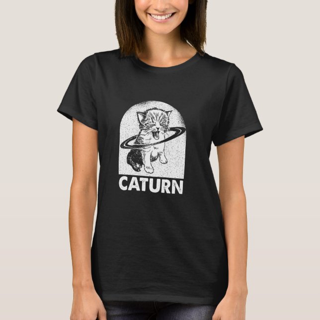 Caturn Space Galaxy Satury Cat Kitten Planoden T Shirt (Framsida)